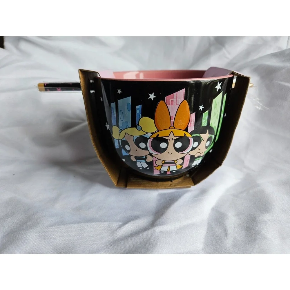 Power Puff Girls 20oz Ceramic Ramen Noodle Bowl with Matching Chopsticks